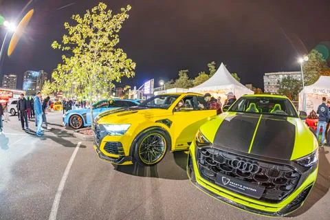 Composite image of three night shots featuring speed or performance cars, w.. Stock Photos