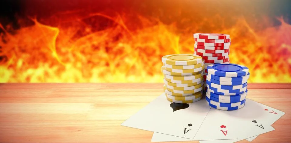 Composite image of tilt image of playing cards with casino tokens Stock Illustration