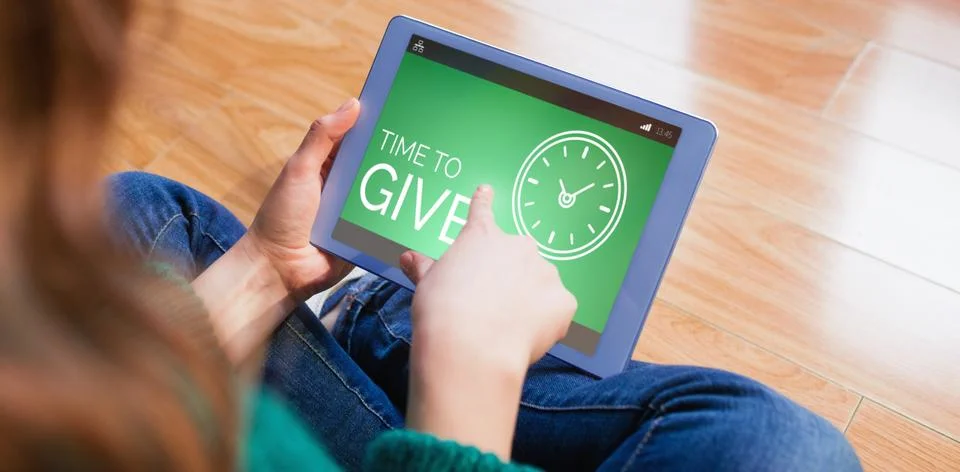 Composite image of time to give text with clock icon on green screen Stock Photos