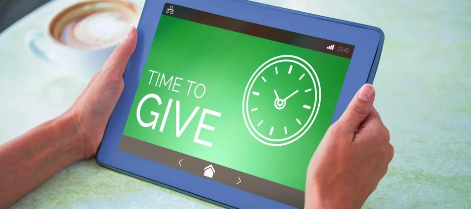 Composite image of time to give text with clock icon on green screen Stock Photos