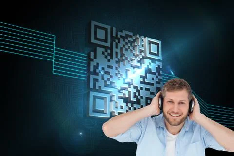 Composite image of trendy model listening to music and looking at camera Stock Illustration