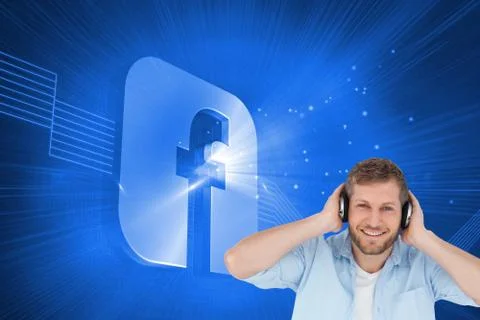 Composite image of trendy model listening to music and looking at camera Stock Illustration