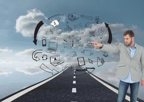 Composite image of trendy model pointing to something Stock Illustration