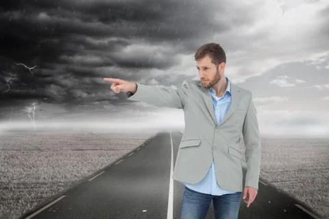 Composite image of trendy model pointing to something Stock Illustration