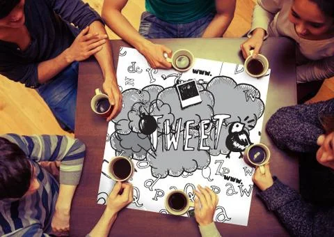 Composite image of tweet doodles on page Stock Illustration