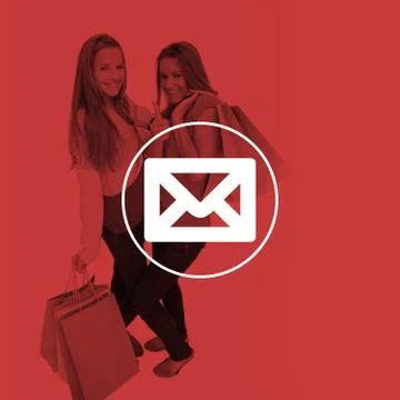Composite image of two beautiful young women with shopping bags the thumbup Stock Illustration