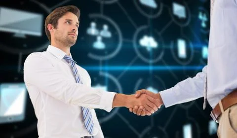 Composite image of two businessmen shaking hands in office イラスト素材