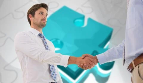 Composite image of two businessmen shaking hands in office Stock Illustration