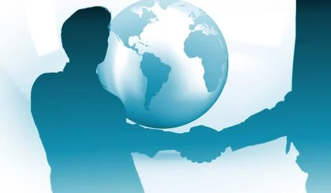 Composite image of two businessmen shaking hands in office Stock Illustration