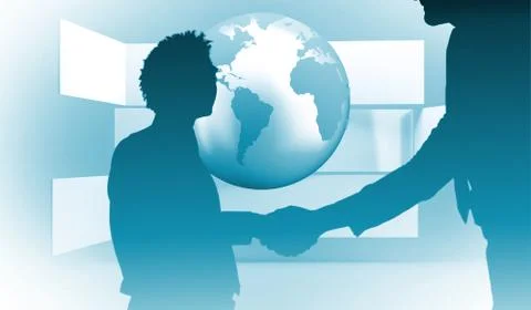Composite image of two businessmen shaking hands in office Stock Illustration
