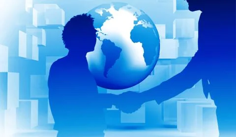 Composite image of two businessmen shaking hands in office Stock Illustration