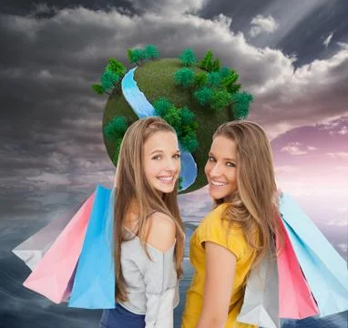 Composite image of two young women with shopping bags Stock Illustration