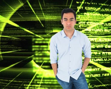 Composite image of unsmiling casual man standing イラスト素材