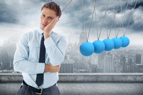 Composite image of upset thinking businessman Illustrazione stock