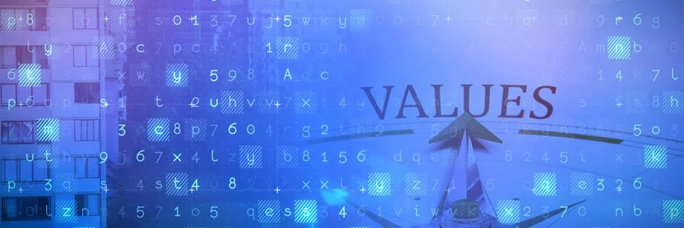 Composite image of values against compass Stock Illustration