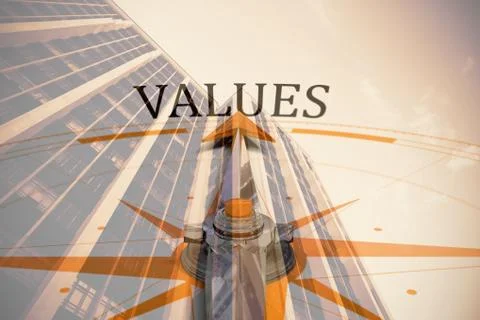 Composite image of values against compass Foto stock