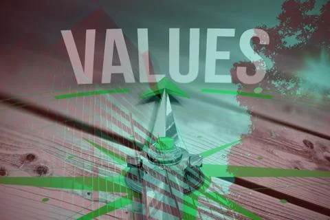 Composite image of values against digitally generated grey wooden planks Foto stock