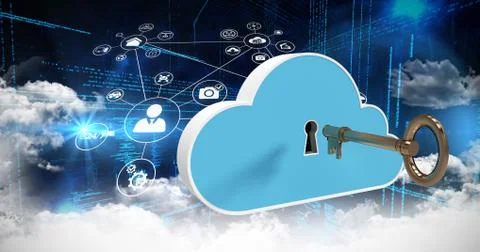 Composite image of various icons and clouds over codings 3d 스톡 일러스트