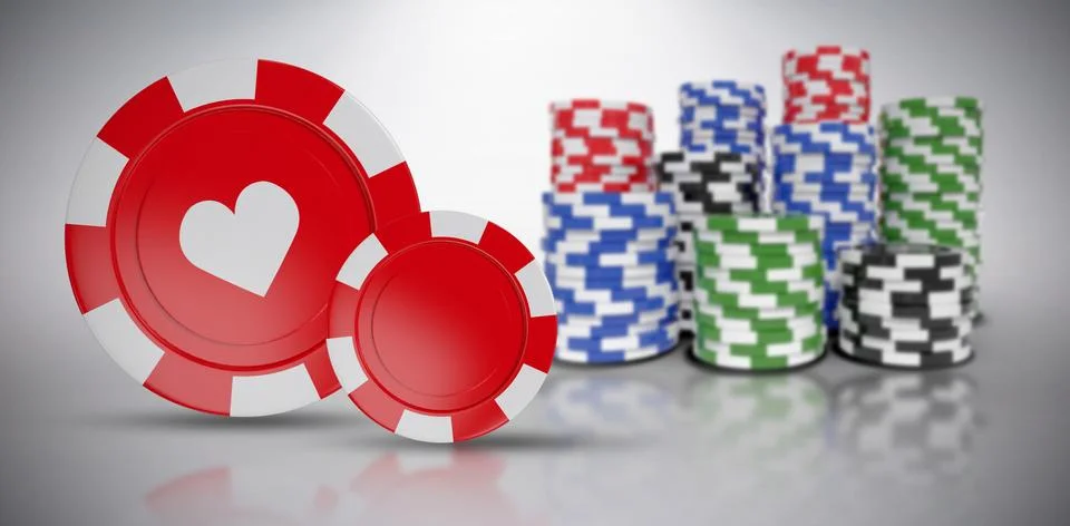 Composite image of vector 3d image of red casino token with hearts symbol Stock Illustration