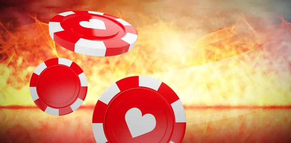 Composite image of vector 3d image of red casino token with hearts symbol 스톡 일러스트