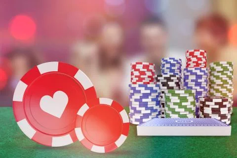 Composite image of vector 3d image of red casino token with hearts symbol Stock Photos