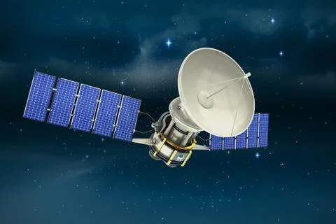 Composite image of vector image of a 3d solar power satellite Ilustração Stock