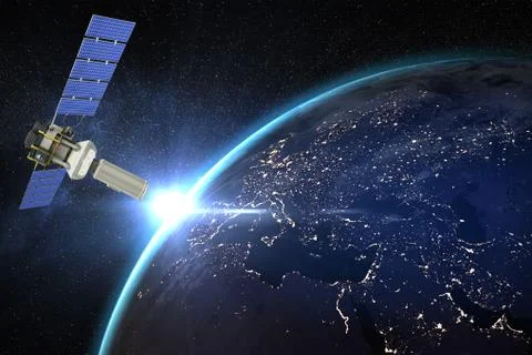 Composite image of vector image of a 3d modern solar satellite 스톡 일러스트