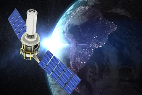 Composite image of vector image of a 3d modern solar satellite 스톡 일러스트