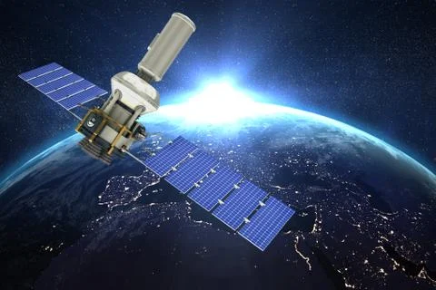 Composite image of vector image of a 3d modern solar power satellite 스톡 일러스트