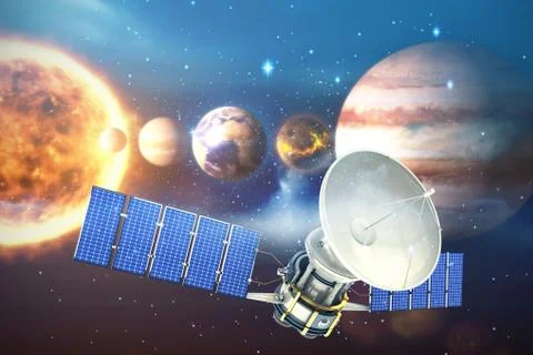 Composite image of vector image of 3d solar power satellite Stockillustratie
