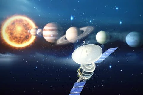 Composite image of vector image of 3d solar satellite Stockillustratie