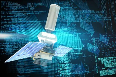 Composite image of vector image of 3d modern solar power satellite Ilustração Stock