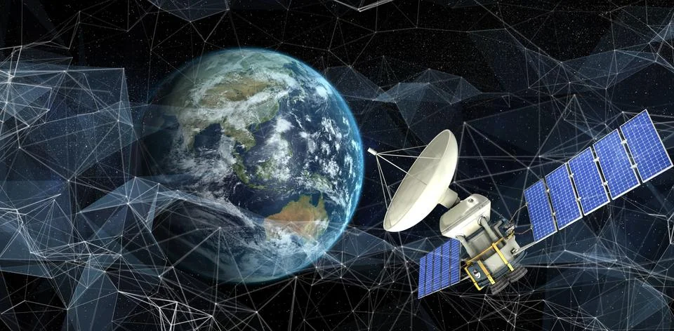 Composite image of vector image of 3d solar powered satellite Stockillustratie