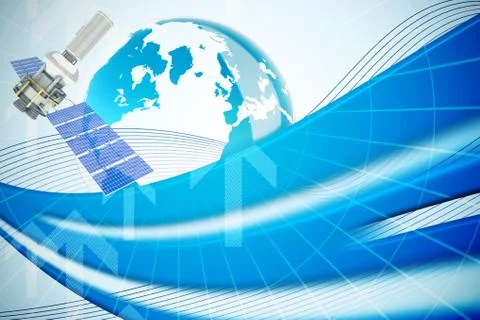 Composite image of vector image of 3d modern solar satellite Stockillustratie