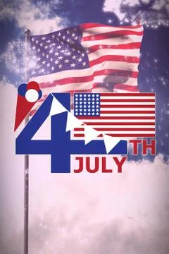 Composite image of vector image of 4th july text with flag and decoration Stock Photos