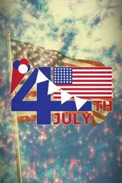 Composite image of vector image of 4th july text with flag and decoration Stock Photos
