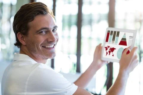 Composite image of vector image of business presentation with charts and map Foto stock