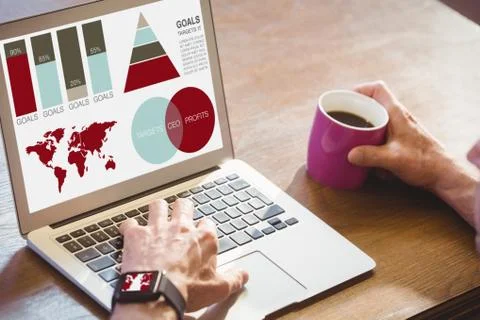 Composite image of vector image of business presentation with charts and map Stock Photos