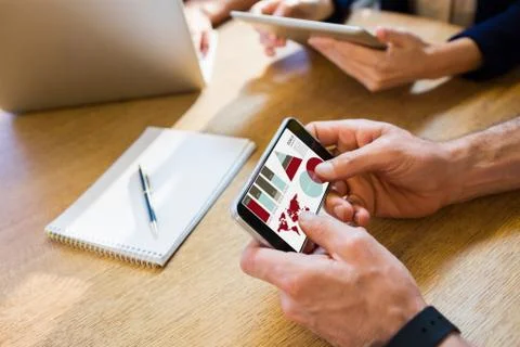 Composite image of vector image of business presentation with charts and map Stock Photos