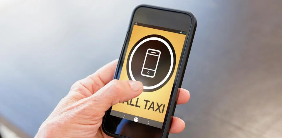 Composite image of vector image of call taxi text with mobile icon 스톡 사진