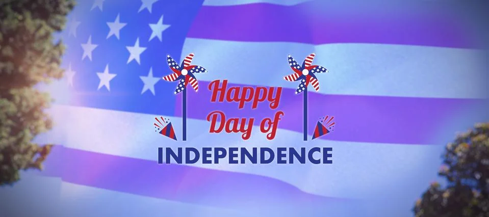 Composite image of vector image of happy independence day text with decoration Stock Photos