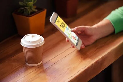 Composite image of vector image of pay taxi text with map Foto stock