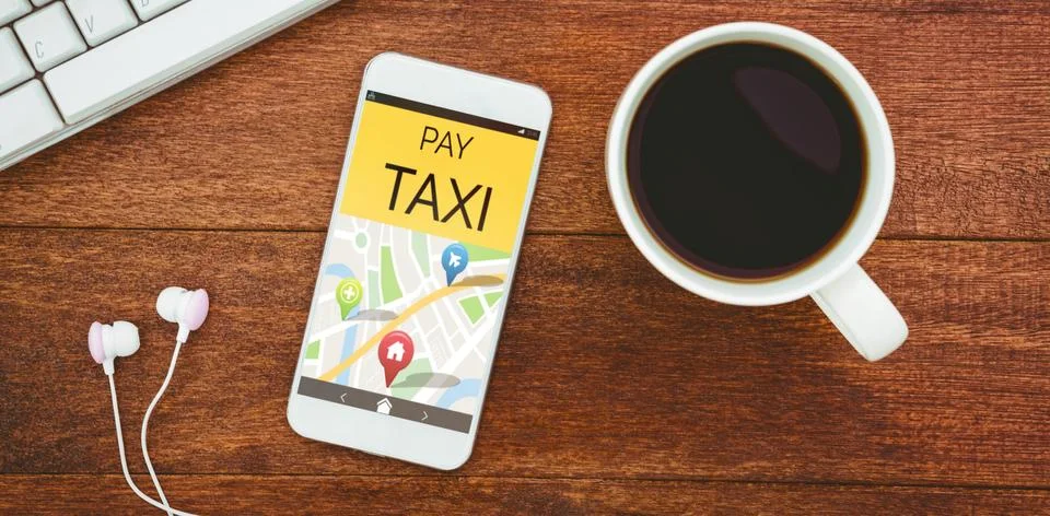 Composite image of vector image of pay taxi text with map Foto stock