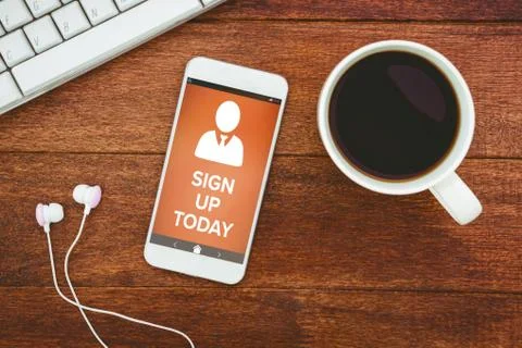 Composite image of vector image of sign up now text with human icon Stock Photos