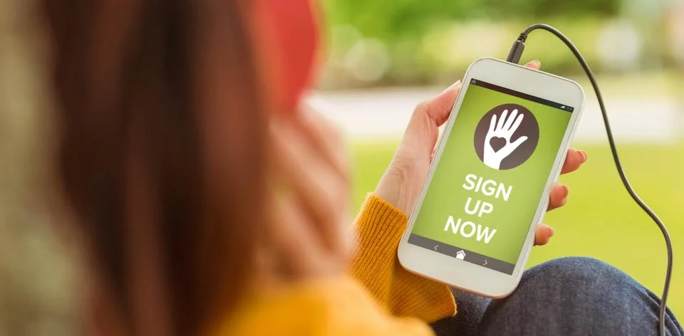 Composite image of vector image of sign up now text with icons Stock Photos