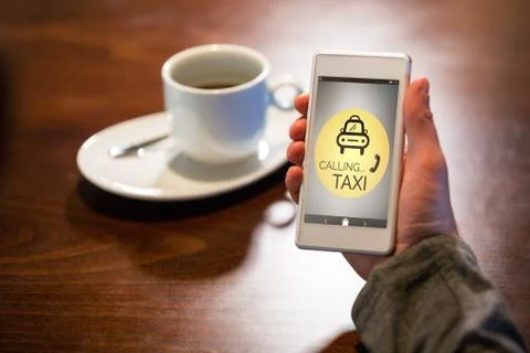 Composite image of vector image of taxi calling text with icon Stock Photos