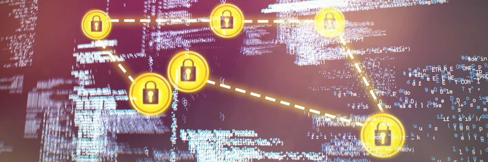 Composite image of vector of security lock with connecting lines Stock Illustration