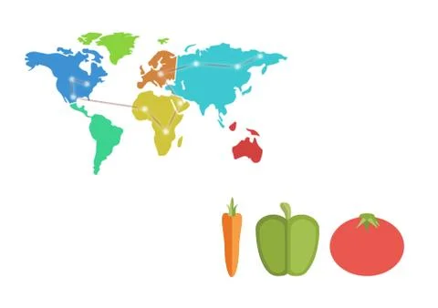 Composite image of vegetables trade against map of the world Illustrazione stock