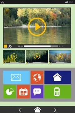 Composite image of video player with various icons Stock Illustration