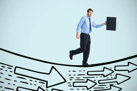 Composite image of walking and smiling businessman with suitcase Stock Photos
